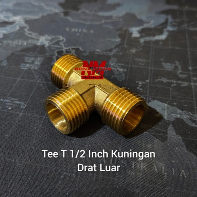 Tee T 1/2 Inch Drat Luar Sambungan Pipa Kuningan