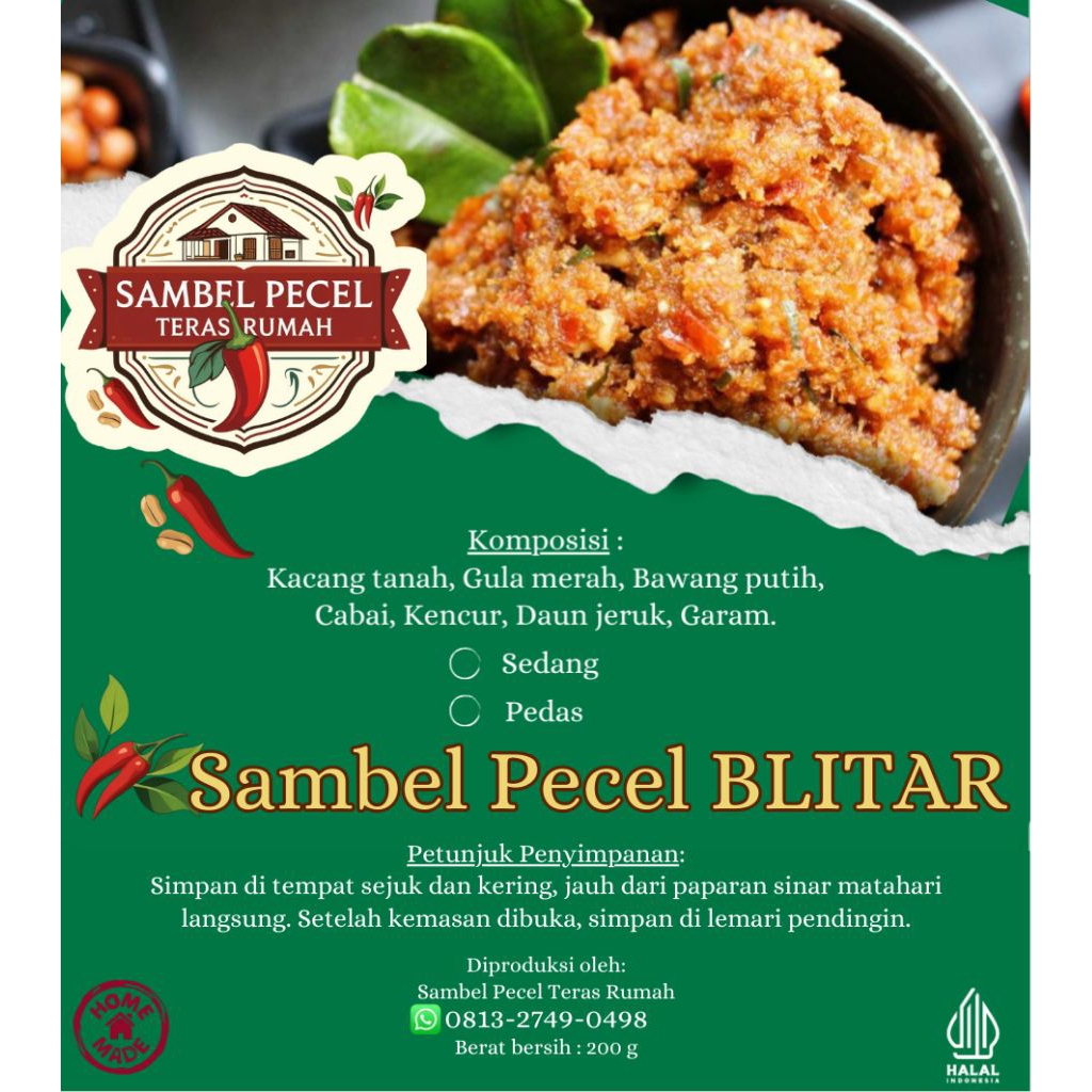 

SAMBEL PECEL TERAS RUMAH. Sambel Pecel kas BLITAR Netto 200gr Bumbu pecel selera kenangan nusantara