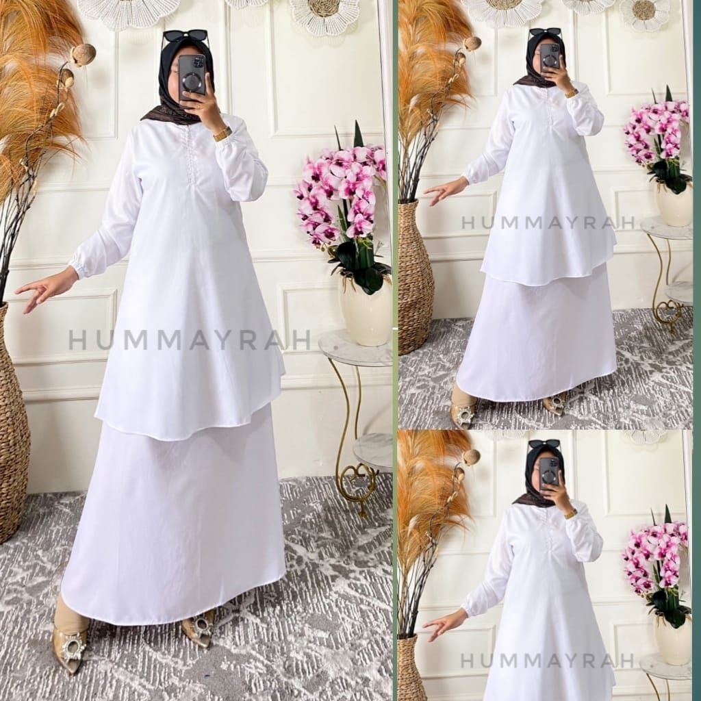 Seragam dinas kesehatan putih putih ASN baju gamis putih PDH baju kurung melayu