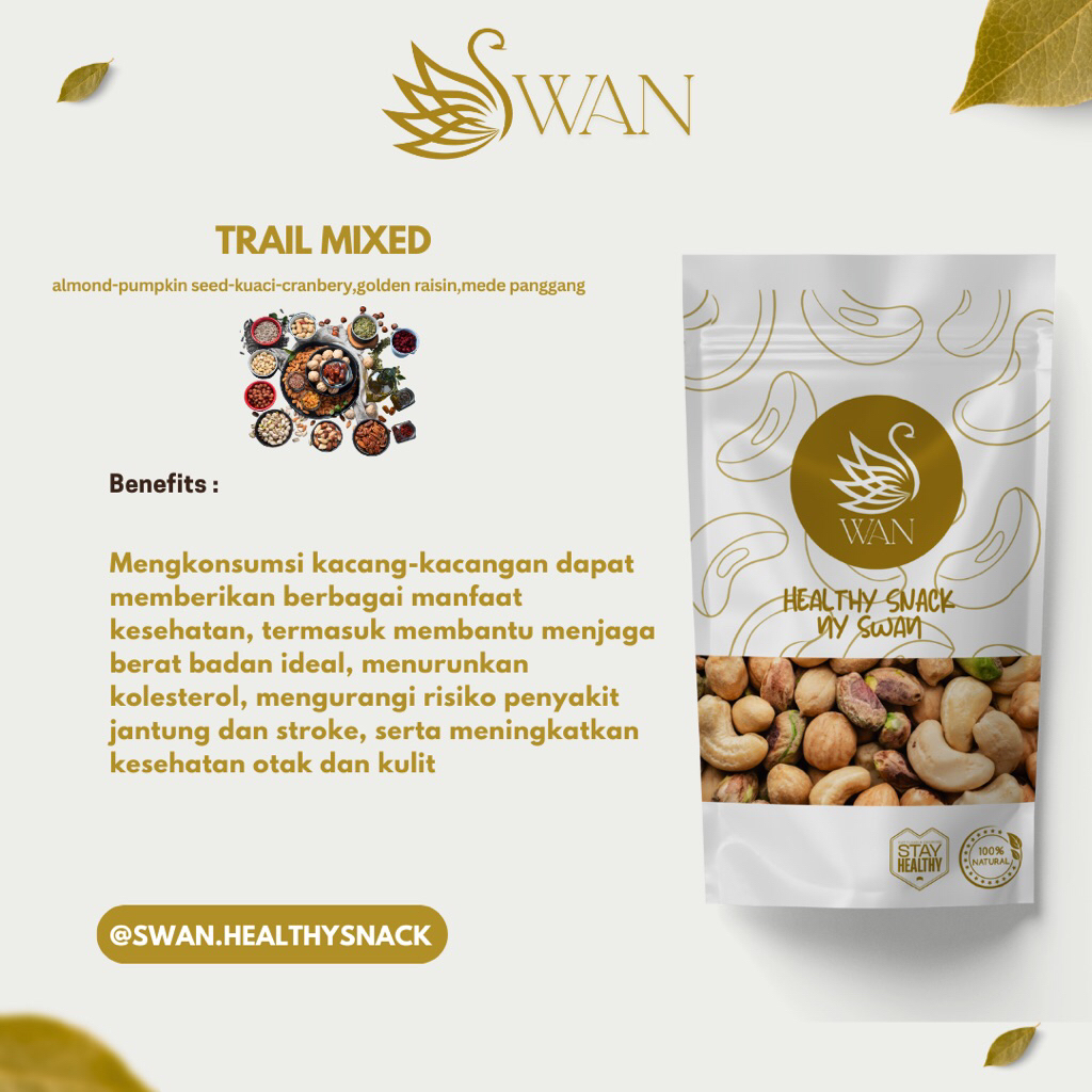 

SWAN - Trial Mix | Trial Mixed - Almond, Pumpkin Seed, Sunflower Seed, Cranberry, Raisin, Mede panggang)