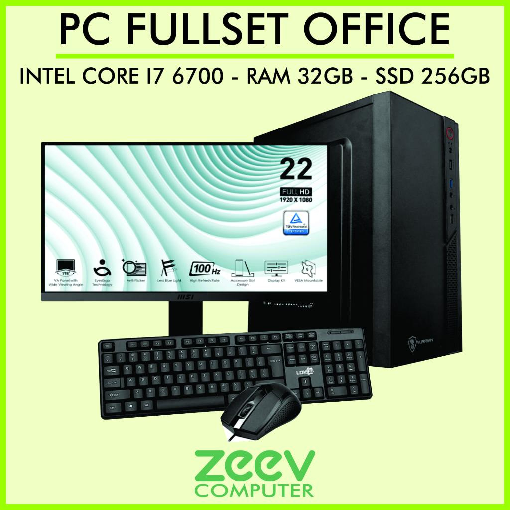 PC INTEL CORE I7 6700 - RAM 32GB - SSD 256GB - MONITOR 19