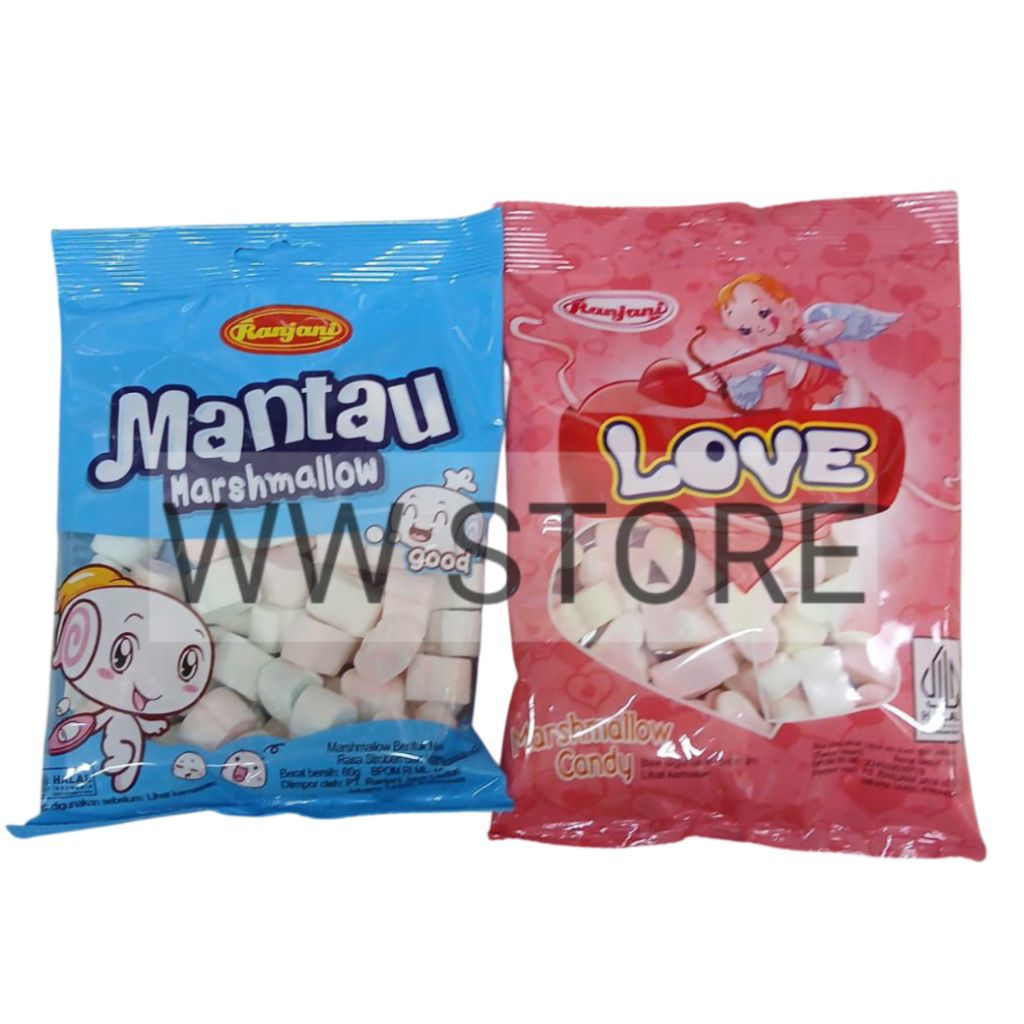 

Marshmallow rasa buah stroberi dan vanila bentuk hati cinta mantou halal MUI Ranjani Mantau LOVE Marshmallows 60g