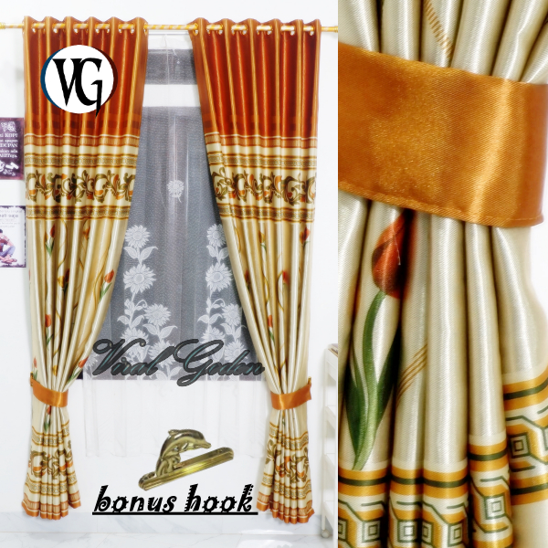 Gorden jendela pintu kamar tidur ruang tamu minimalis blackout mewah modern motif bunga Tulif Gold