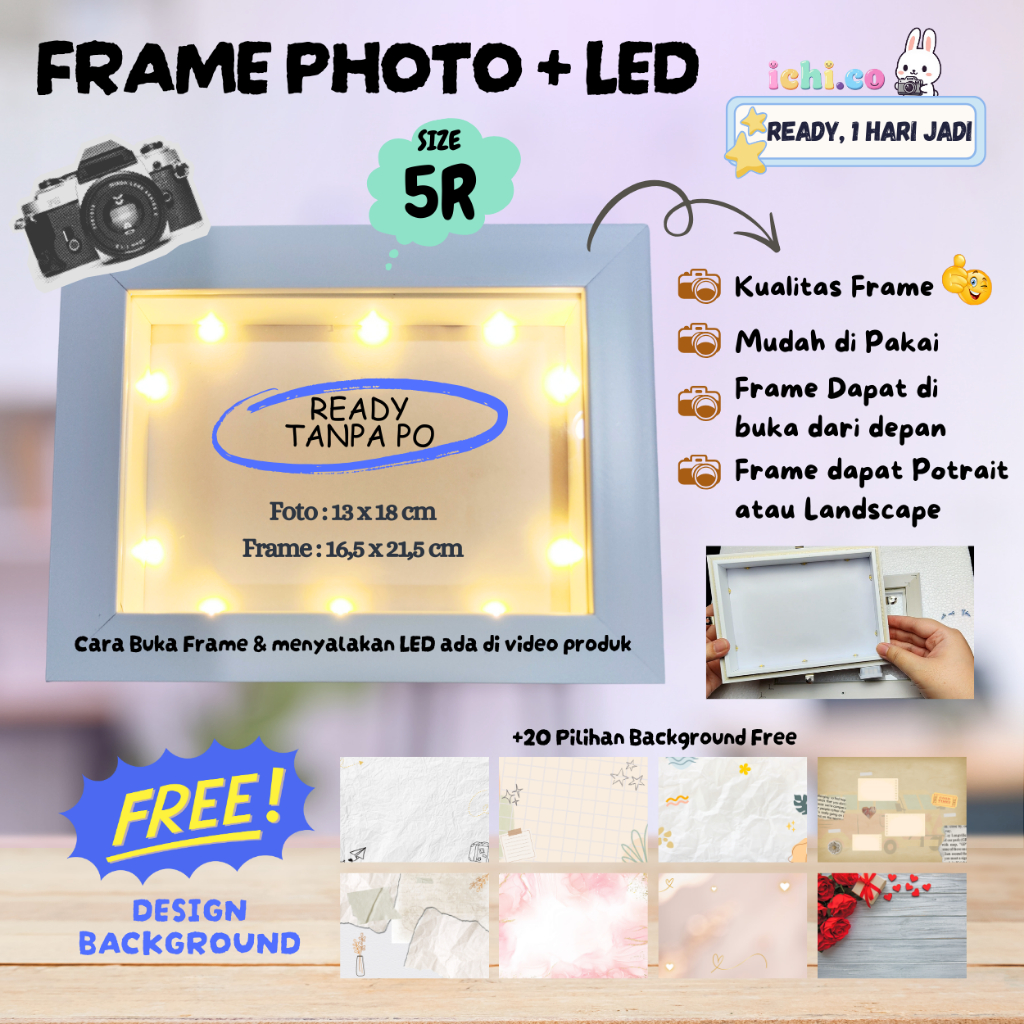 ichi_gift.co - (FRAME FOTO LED) - Frame Foto / Bingkai Foto Aesthetic / Pigura Foto Lampu