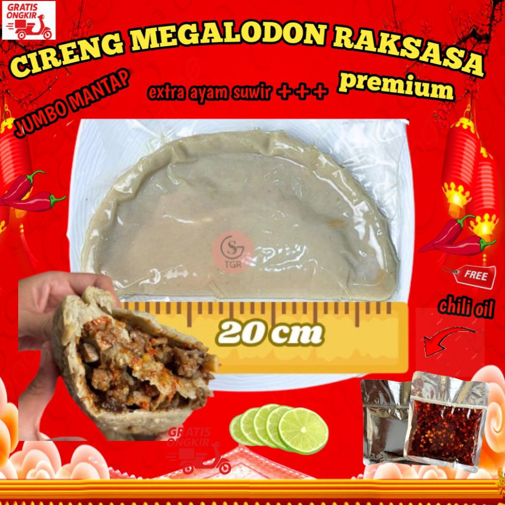 

CIRENG MEGALODON RAKSASA EXTRA JUMBO ISIAN AYAM SUWIR MERCON 1 PCS CIRENG GEDE BANGET 20 CM