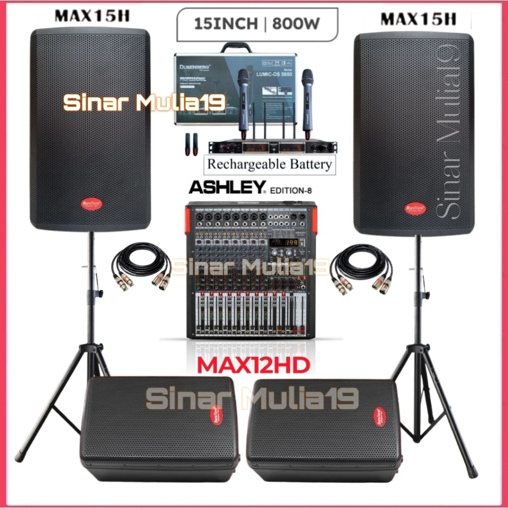 Paket Sound System Speaker Aktif BareTone MAX15H Monitor Speaker Aktif 12 Inch BareTone MAX12HD