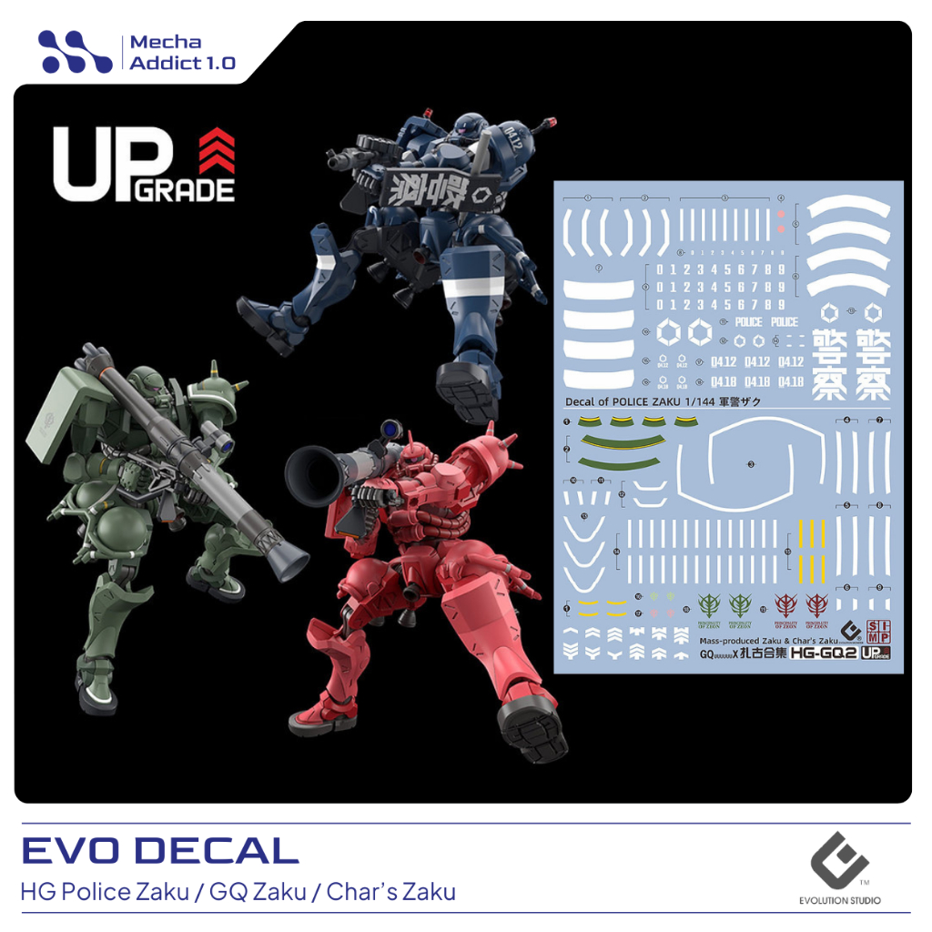 Water Slide Decal HG Police Zaku / Char's Zaku / Zaku GQ Ver by EVO SIMP - Fluorescent