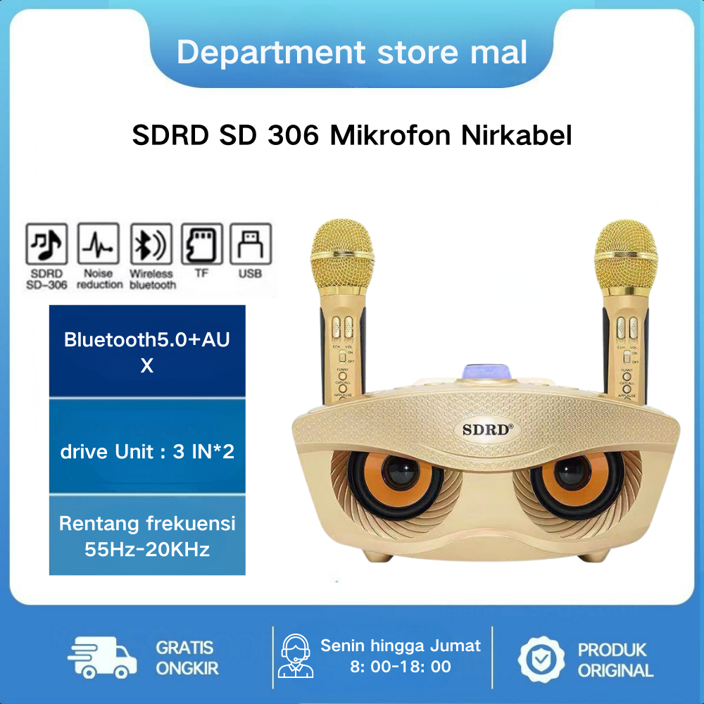【Garansi 12bulan】  SPEAKER KARAOKE BLUETOOH  [ SDRD SD306 ]  DENGAN 2 MICROPHONE WIRELESS / SDRD SD 