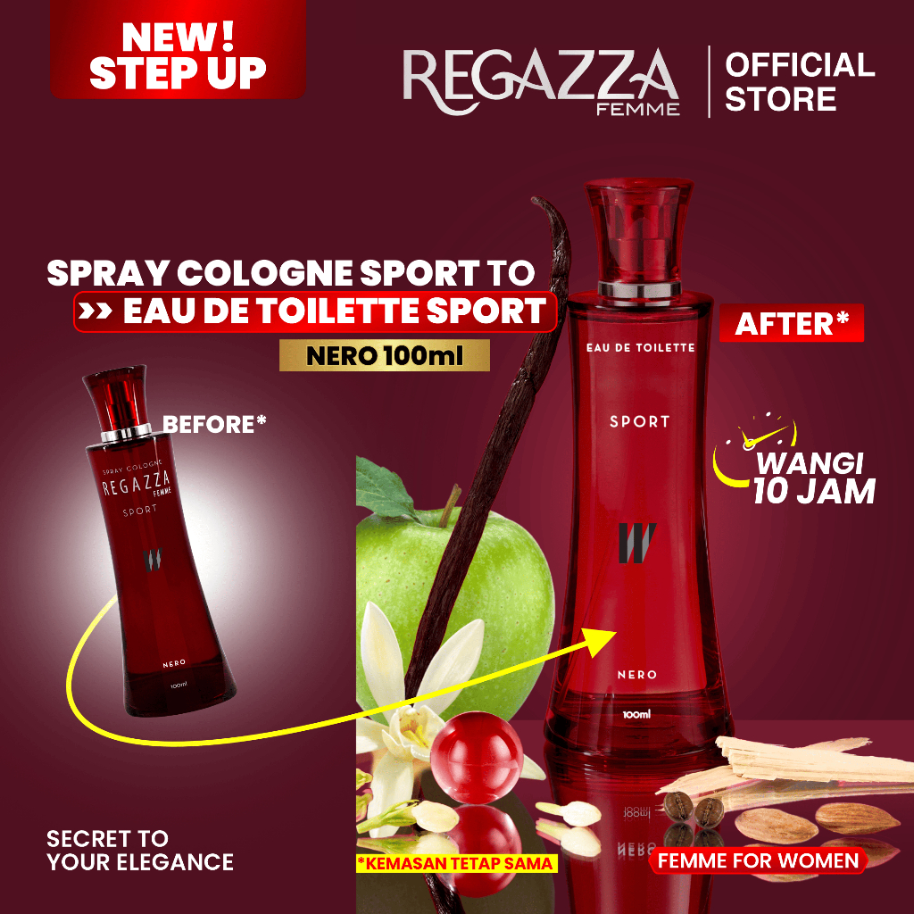 Regazza Femme Eau De Toilette (EDT)Sport Nero 100ml Parfum Wanita Tahan Lama dan Wangi