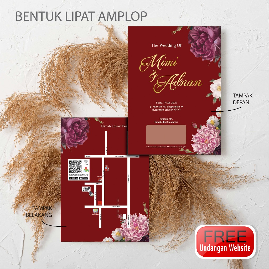undangan Pernikahan Softcover Lipat dua Cantik Murah Medan bahan tebal Artpaper 230gr
