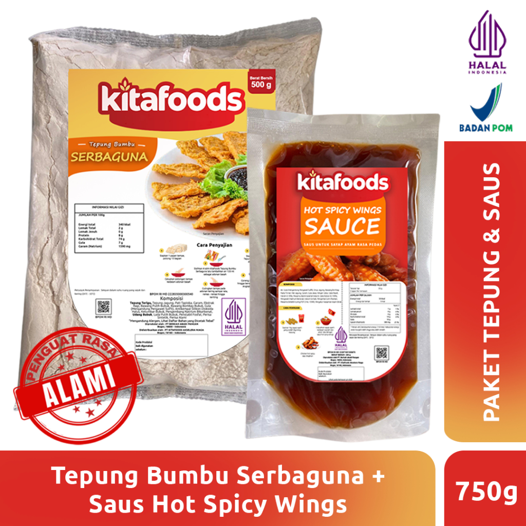 

Kitafoods Paket Bundling 4 ( Tepung Serbaguna 500gr + Hot Spicy Wings sauce 250gr ) Tanpa Penguat Rasa
