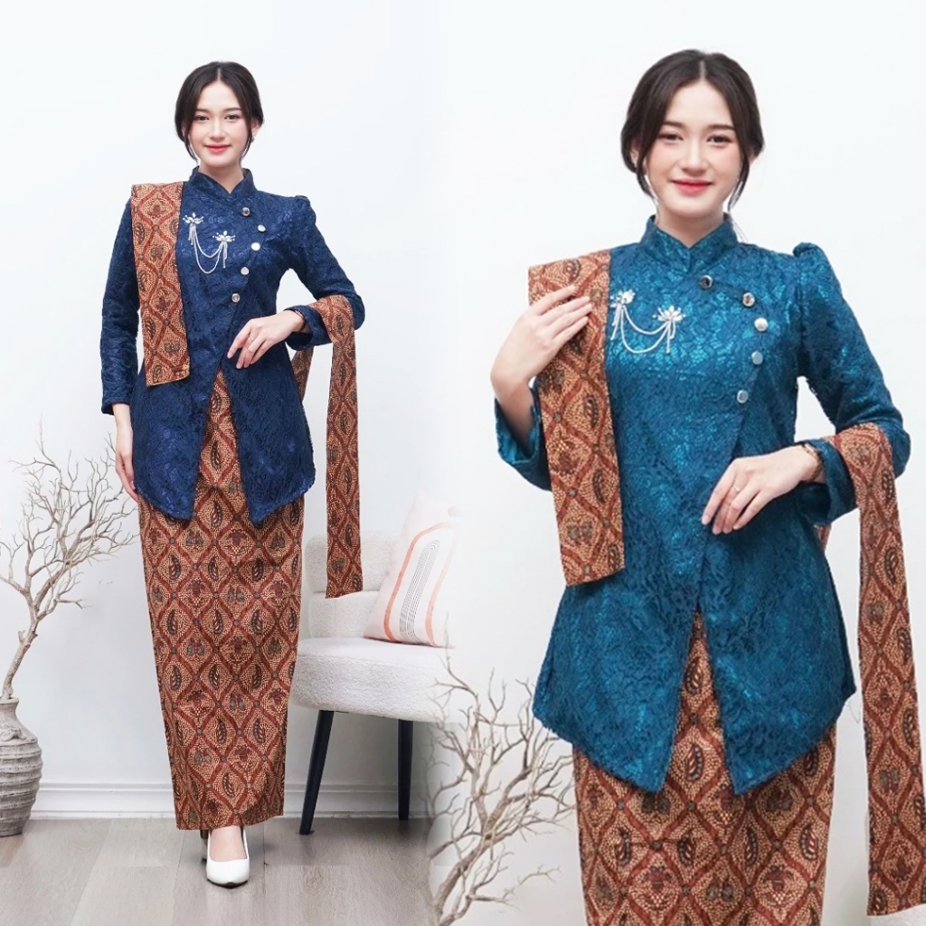 Batik Couple Termurah - Kebaya AYU Soga Kebaya Janggan Wanita Jawa Tradisional Payet Handmade Busui 