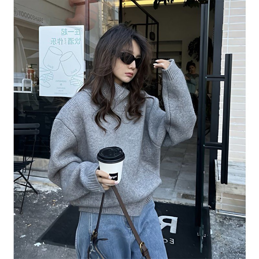 Rurui Closet - Sweater abu abu grey sweater for winter musim dingin Sweater rajut abu-abu longgar mo
