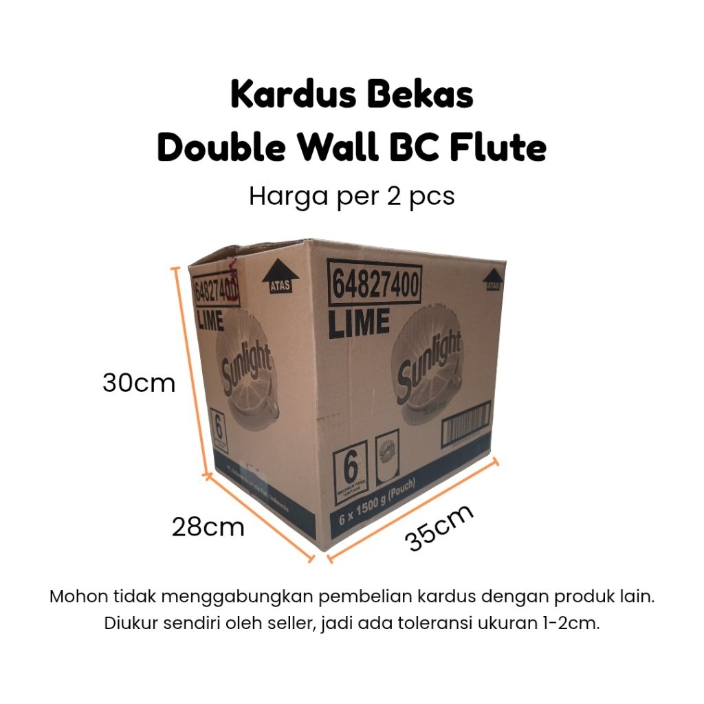 

[PER 2 PCS] Kardus Bekas Sunlight/Wipol Double Wall BC Flute 35x28x30cm
