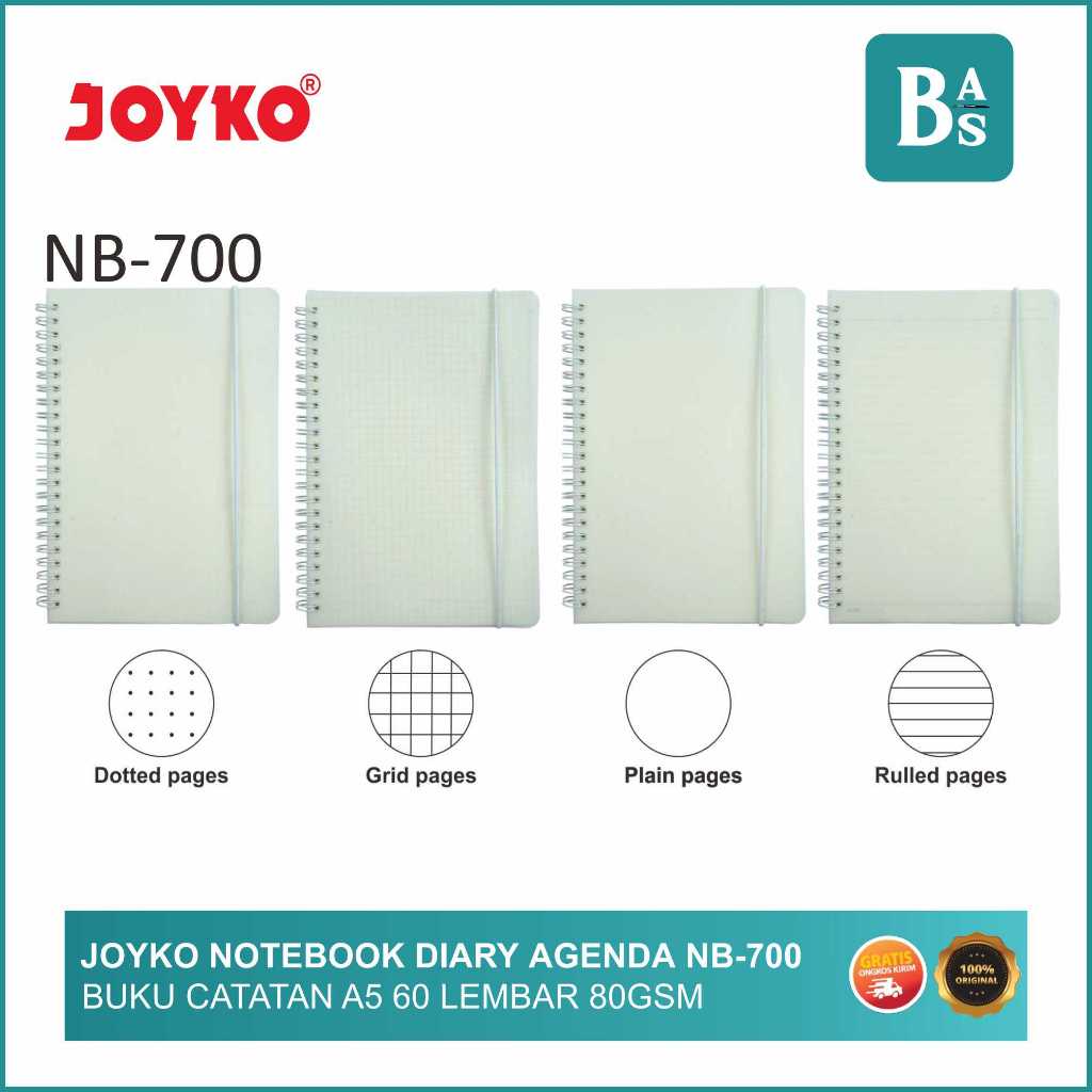 

Joyko A5 Notebook Diary Agenda NB-700 - 60 lembar 80 GSM - DOTTED/GRID/BLANK/RULLED - Buku Catatan - Bali Art Supplies