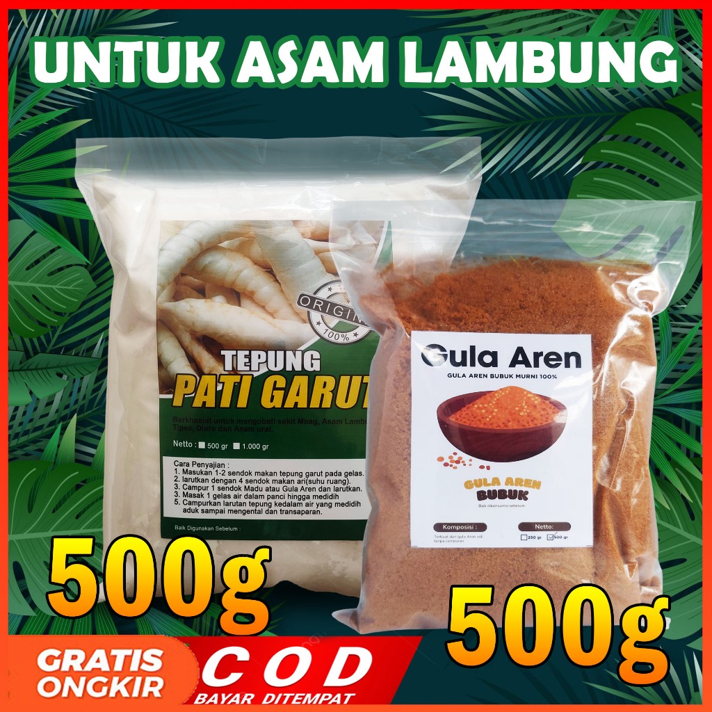 

TEPUNG GARUT UNTUK ASAM LAMBUNG 500gram + GULA AREN BUBUK 500gram