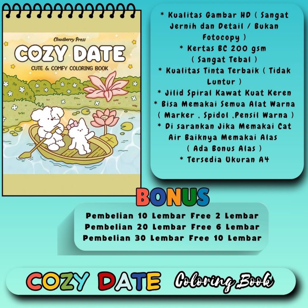 

COZY DATE Coloring Book Buku Mewarnai Sketsa Gambar Menggambar Ukuran Kertas A4 Ketebalan 220 gsm