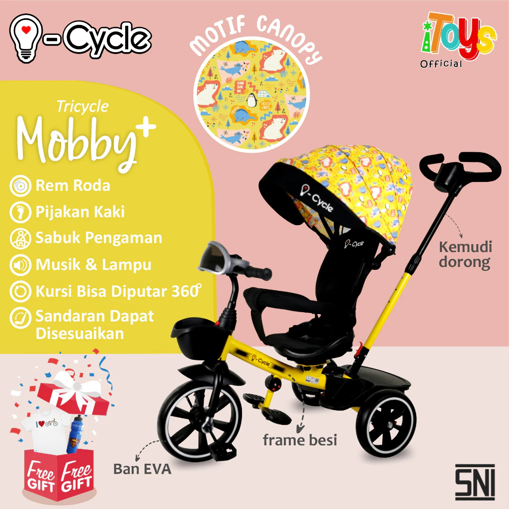 Stroller Anak ICYCLE (Mobby Plus) Stroller Baby | Sepeda Dorong Stroller | Sepeda Roda Tiga Anak