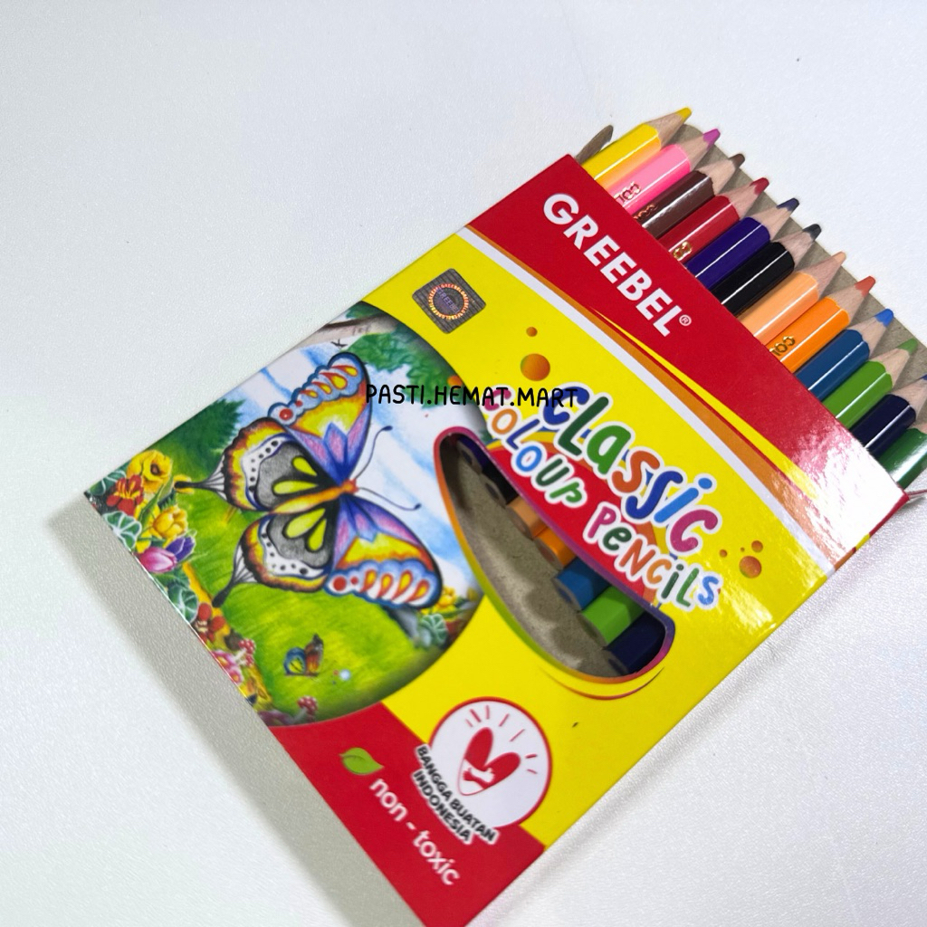 

Greebel Pensil Warna Pendek |12 Warna Original | Non-Toxic Aman Untuk Anak TK SD