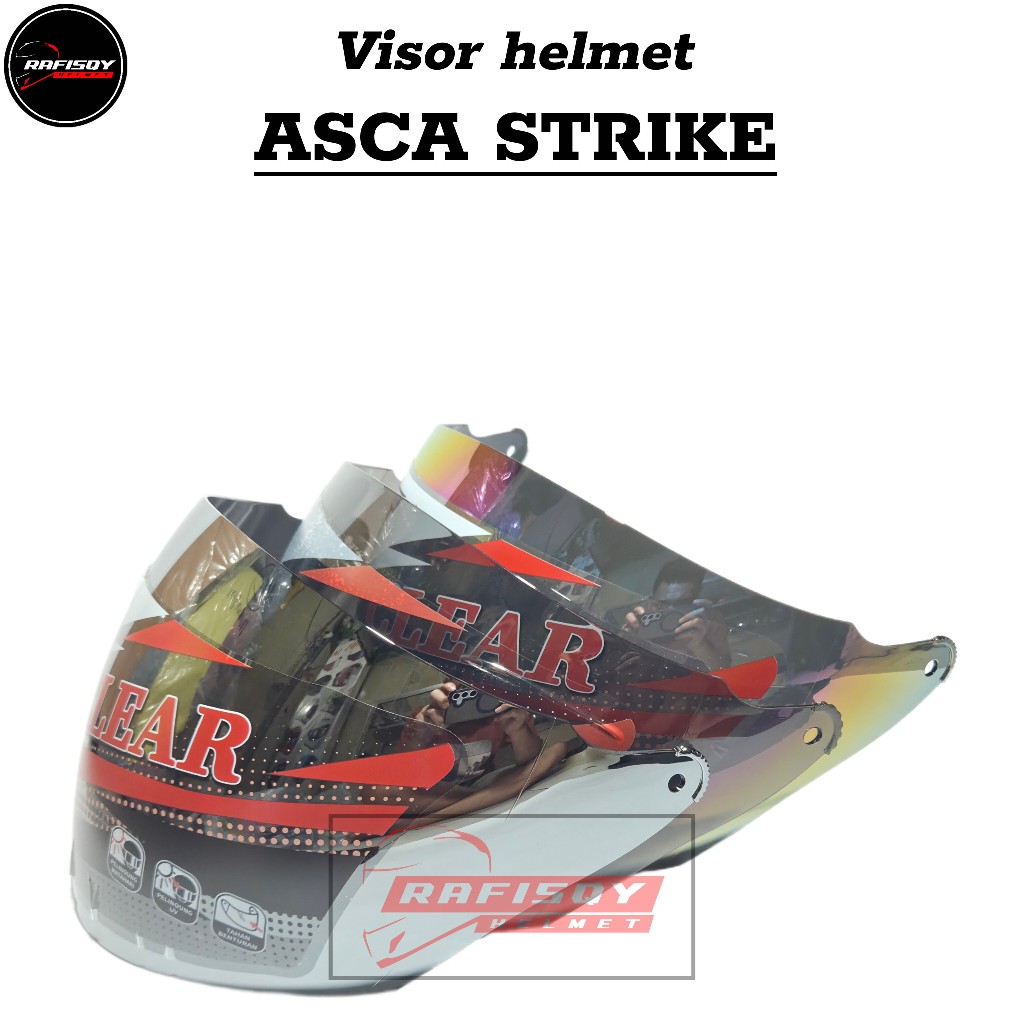 Visor helm ASCA STRIKE | kaca helm asca strike warna pelangi silver bening hitam smock