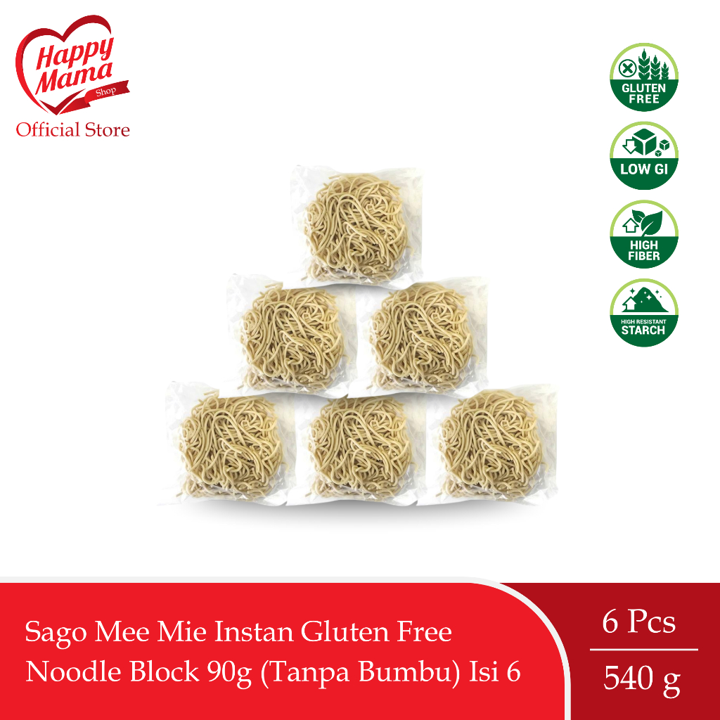 

Sago Mee Mie Instan Gluten Free Noodle Block 90g (Tanpa Bumbu) Isi 6