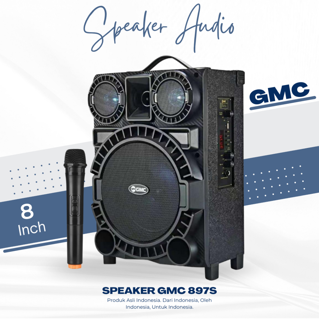Speaker Aktif Portable GMC 8inch 897S / Speker Bluetooth Karaoke Free Mic