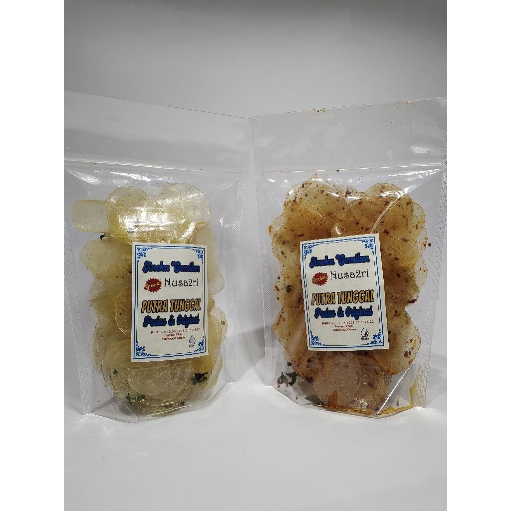 

Cemilan kripca original dan pedas kemasan 100Gram