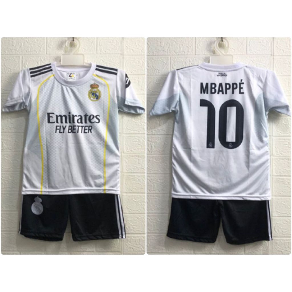 Setelan Jersey Bola Anak Printing Usia 6-10 Tahun Warna Putih Hitam