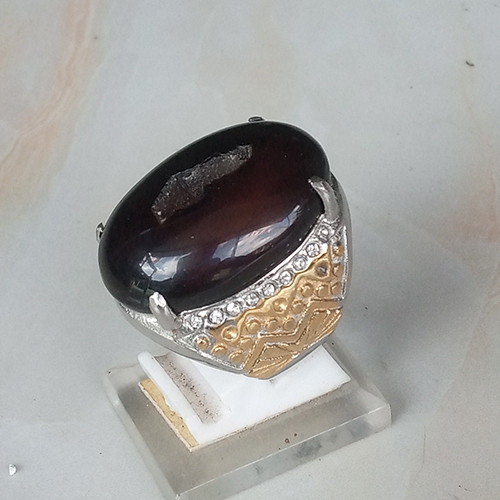 cincin batu akik combong hitam batu asli lubang alami