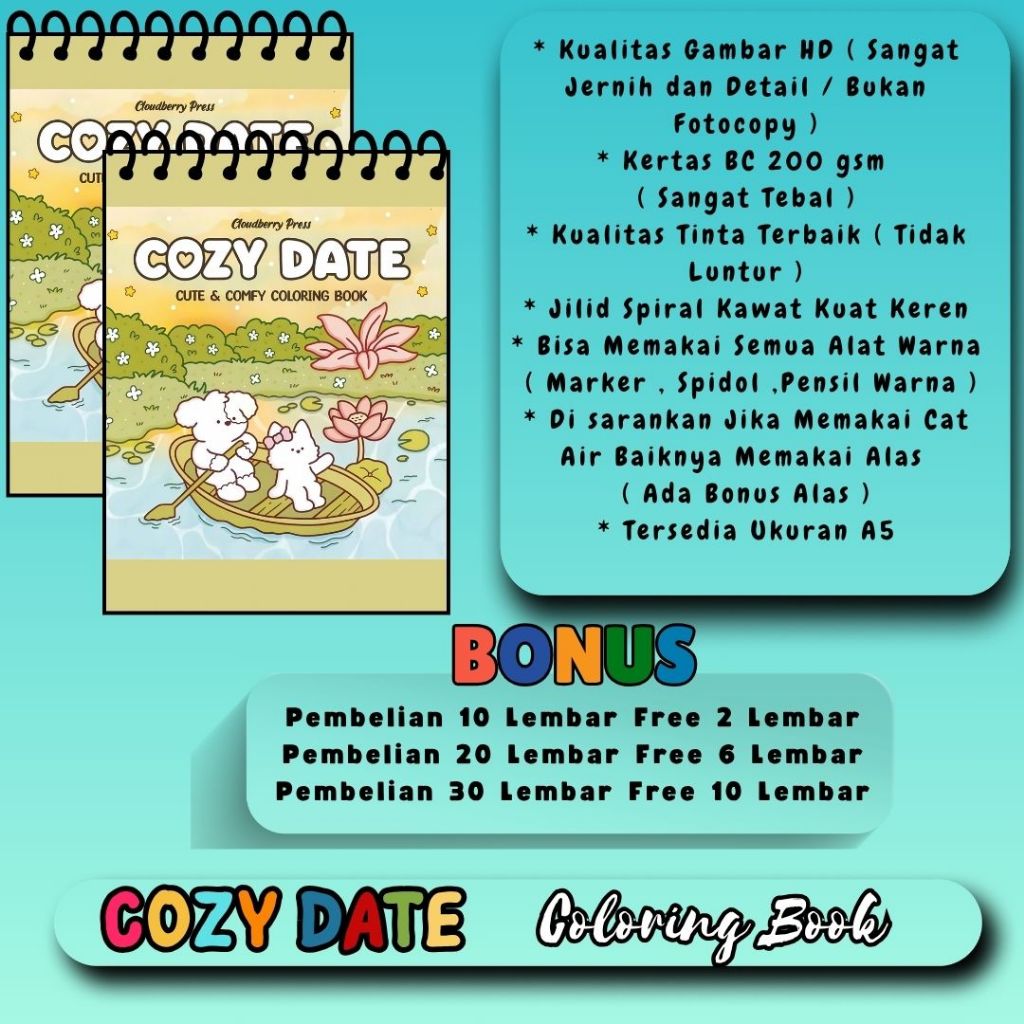 

COZY DATE Cute And Comfy Coloring Book Buku Mewarnai Untuk Anak SD Remaja Dewasa Tema Bagus Keren Sketsa Gambar Sudah HD Jernih Jelas