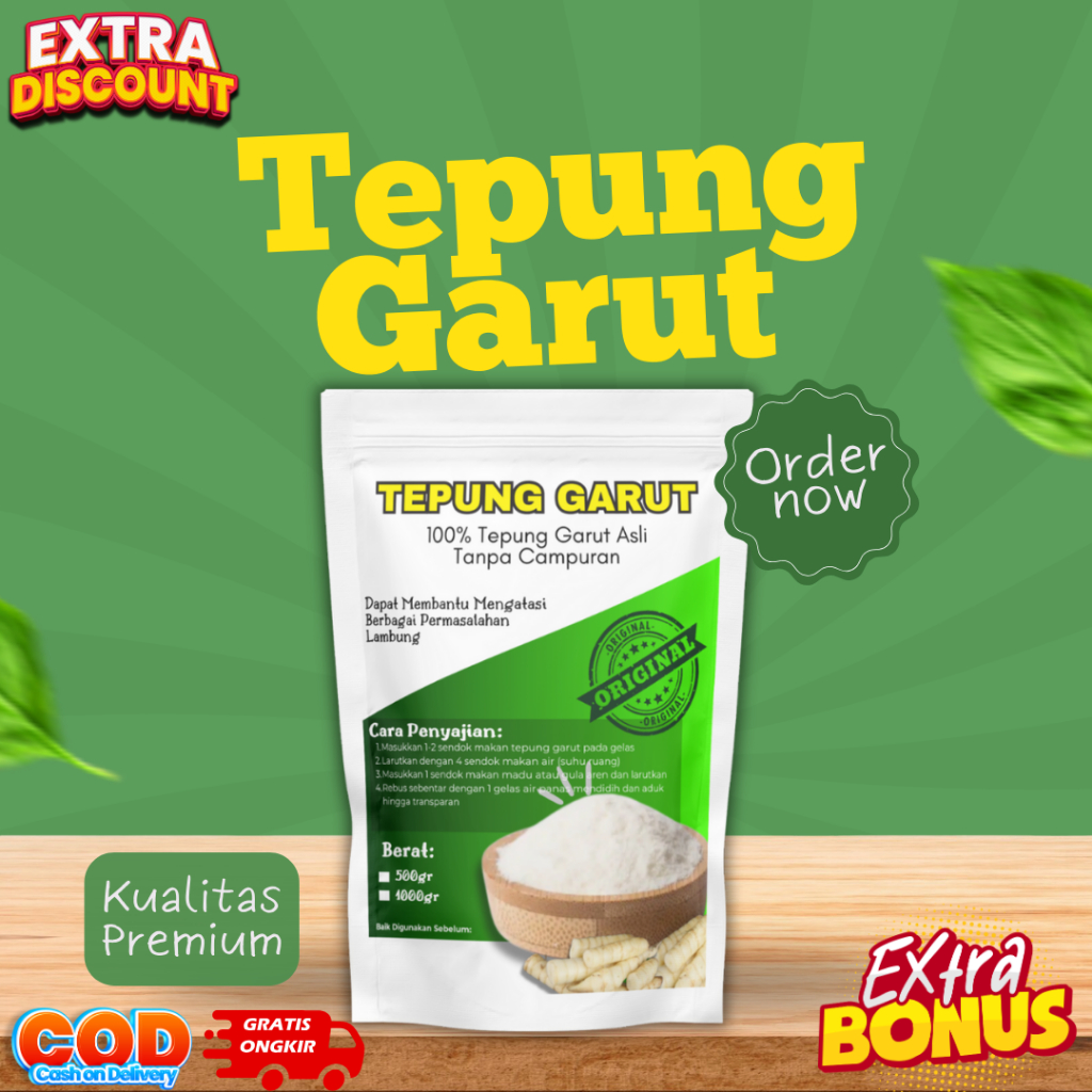 

Tepung Garut Premium 1 Kg/Angkrik/Obat Maag Asam Lambung/Irut 1000 Gram