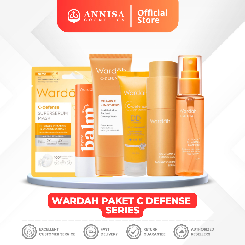 Paket C-Defense Wardah (Balm Orange, Creamy Wash 100ml, DD Cream, 10% Serum, Face Mist, Sheetmask)