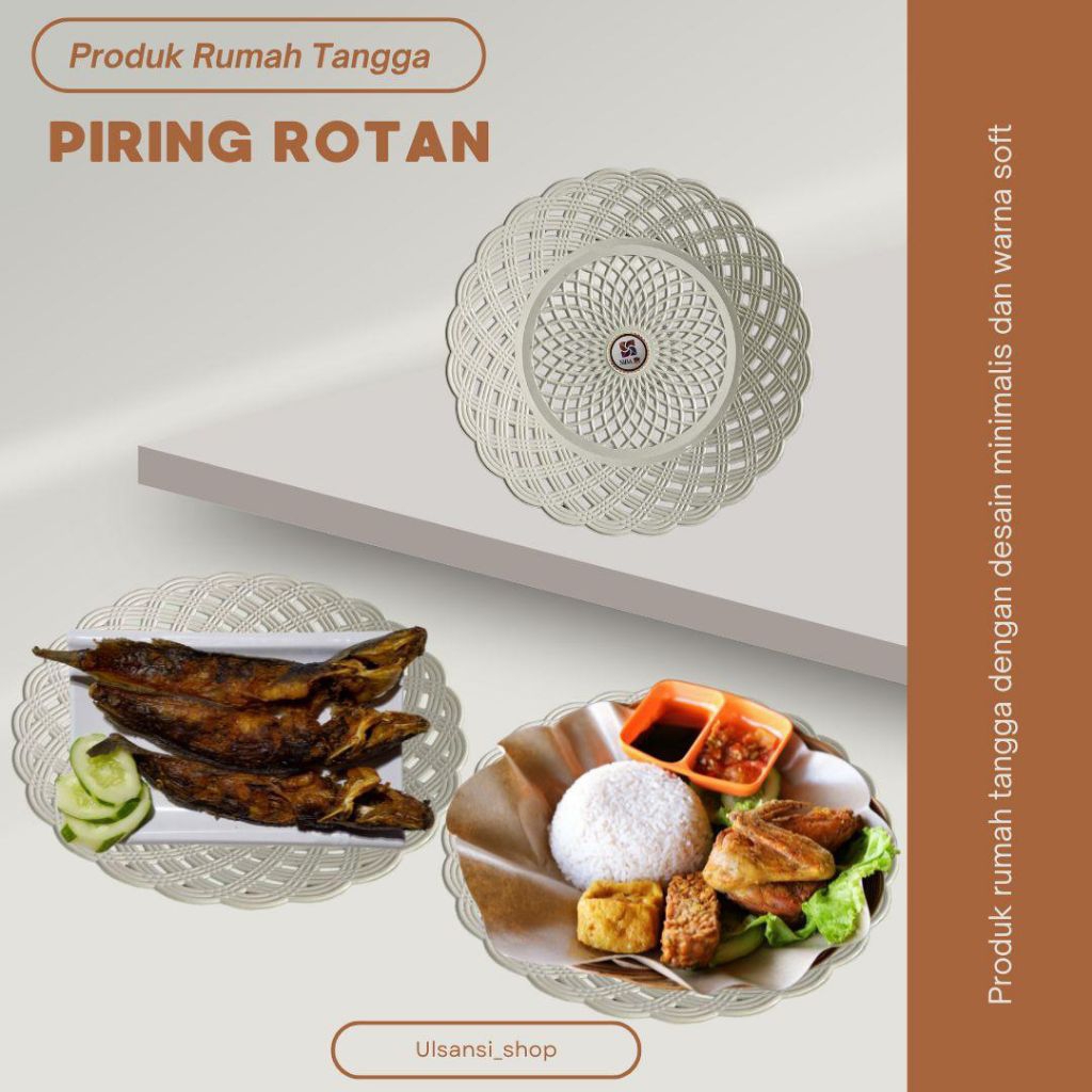 PIRING ROTAN PLASTIK 12 PCS (1 LUSIN) BPA FREE WARNA PUTIH