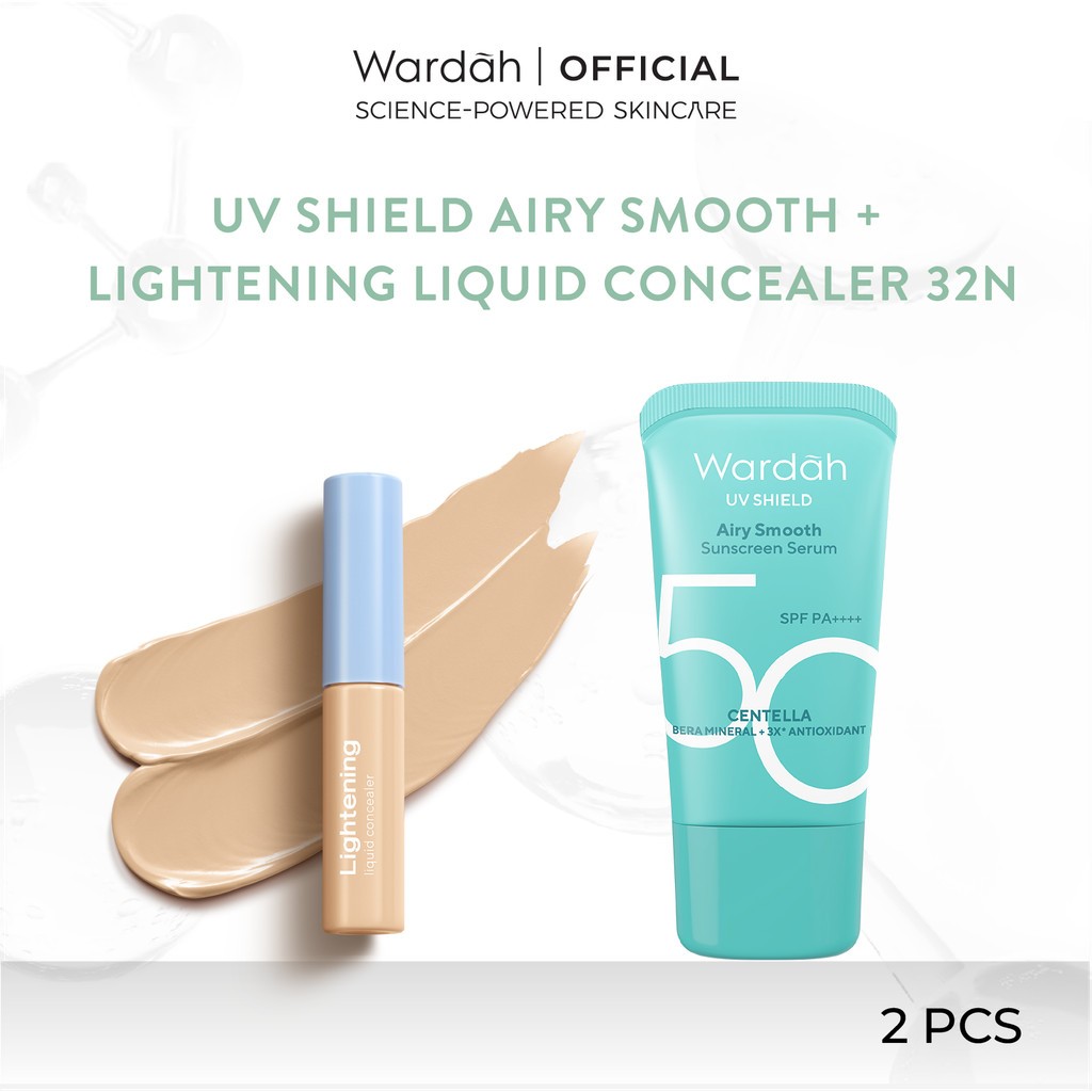 Wardah Paket UV Shield Airy Smooth Sunscreen Serum SPF 50 PA++++ 25 ml + Lightening Liquid Concealer
