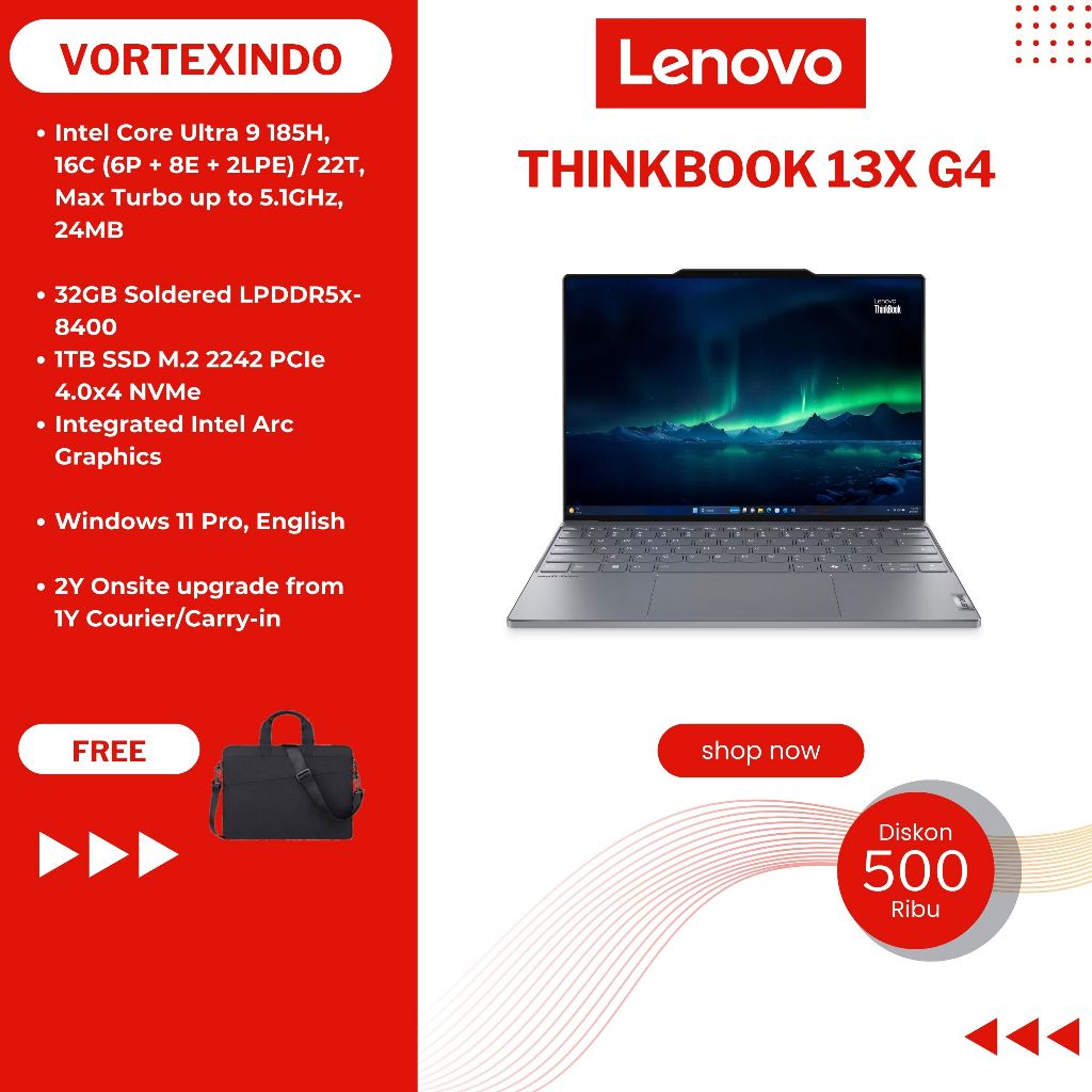 Lenovo ThinkBook 13x Gen 4 Core Ultra 9 185H 32GB 1TB SSD Windows 11 Pro 13.5" 2.8K IPS 500nits 100%