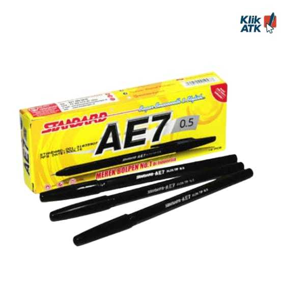 

12 Pcs Pulpen Ballpoint Standard AE 7 0.5 (HItam, Merah, Biru) - Per Pcs