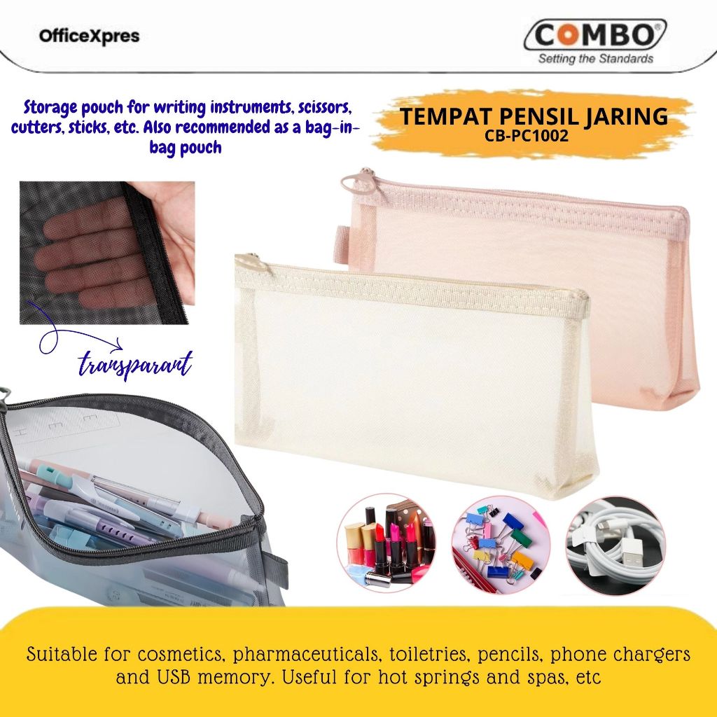 

Pencil Case Transparant / Tempat Pensil Jaring Transparant / Zipper Bag A6 / Pouch Tempat Pensil Jaring / Nylon Mesh Pen Case PC-1002 COMBO