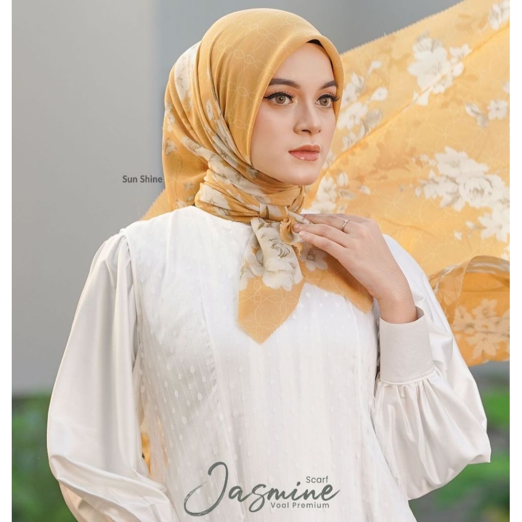 Jasmine Scarf ORI by Quinza  || Jilbab Segi Empat Motif Bunga - Voal Premium