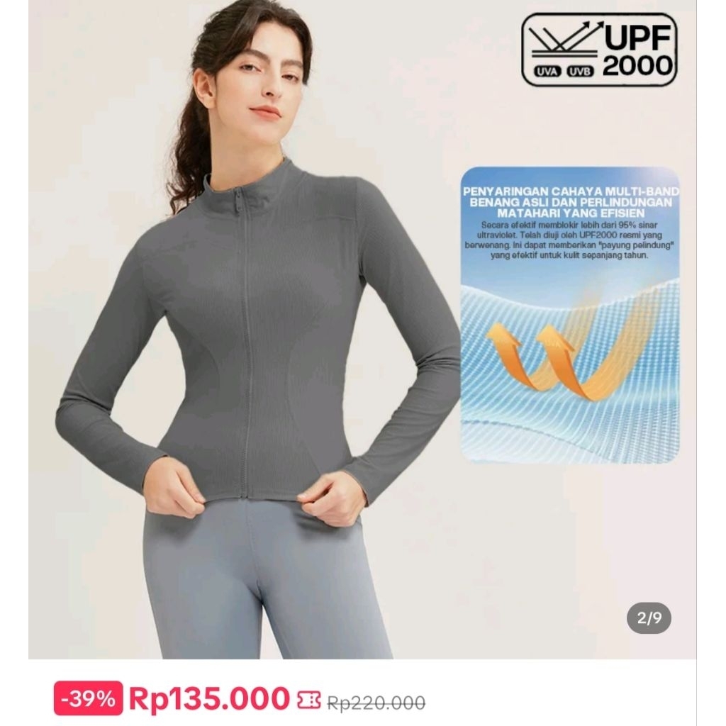 JUAL CEPAT Preloved jaket uv baju gym olahraga hiking naik gunung wanita abu