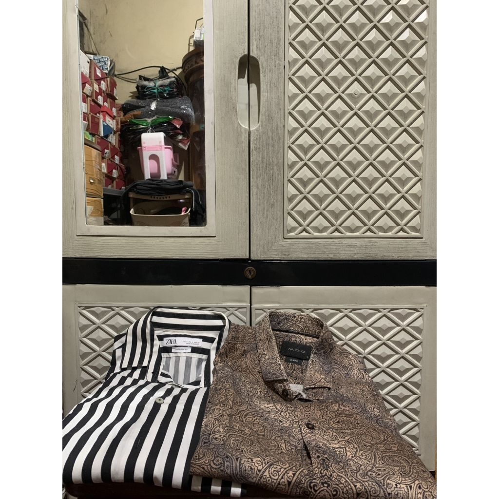 ORIGINAL KEMEJA COMFORT ZARA COTTON PAISLEY MOC TANGAN PANJANG STRIPE STRETCH