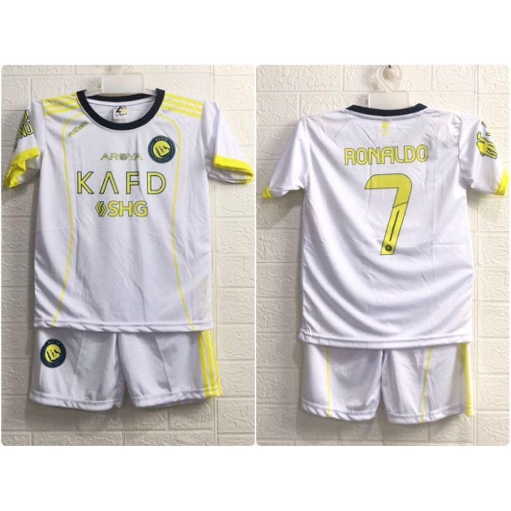 Setelan Jersey Bola Anak Printing Usia 6-12 Tahun Warna Putih Emas