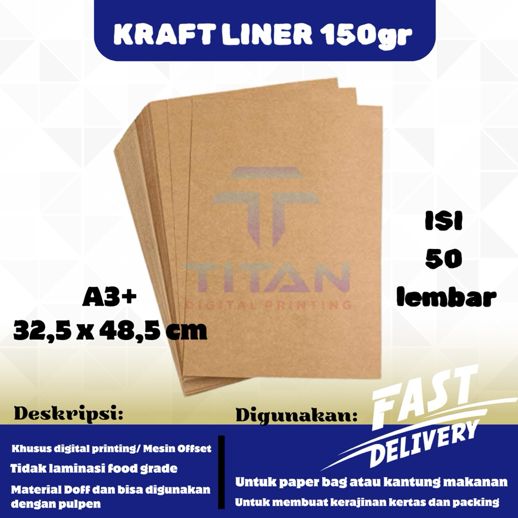 

Kertas Paper Bag Lembaran 150 gsm Kraft Liner A3 Plus isi 50 lembar / Bahan Paper Bag / Brown Kraft Paper