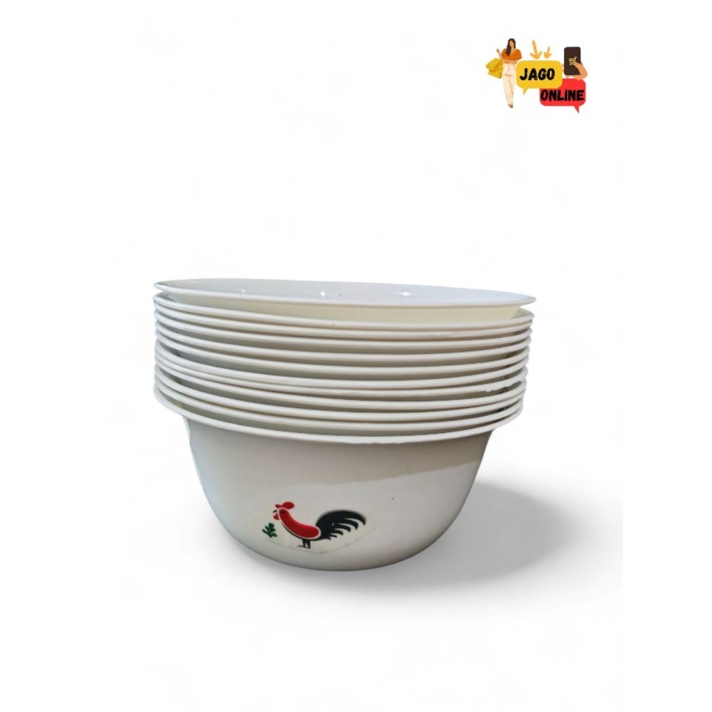 PAKET HEMAT 1-2 LUSIN MANGKOK PLASTIK AYAM JAGO PUTIH BESAR