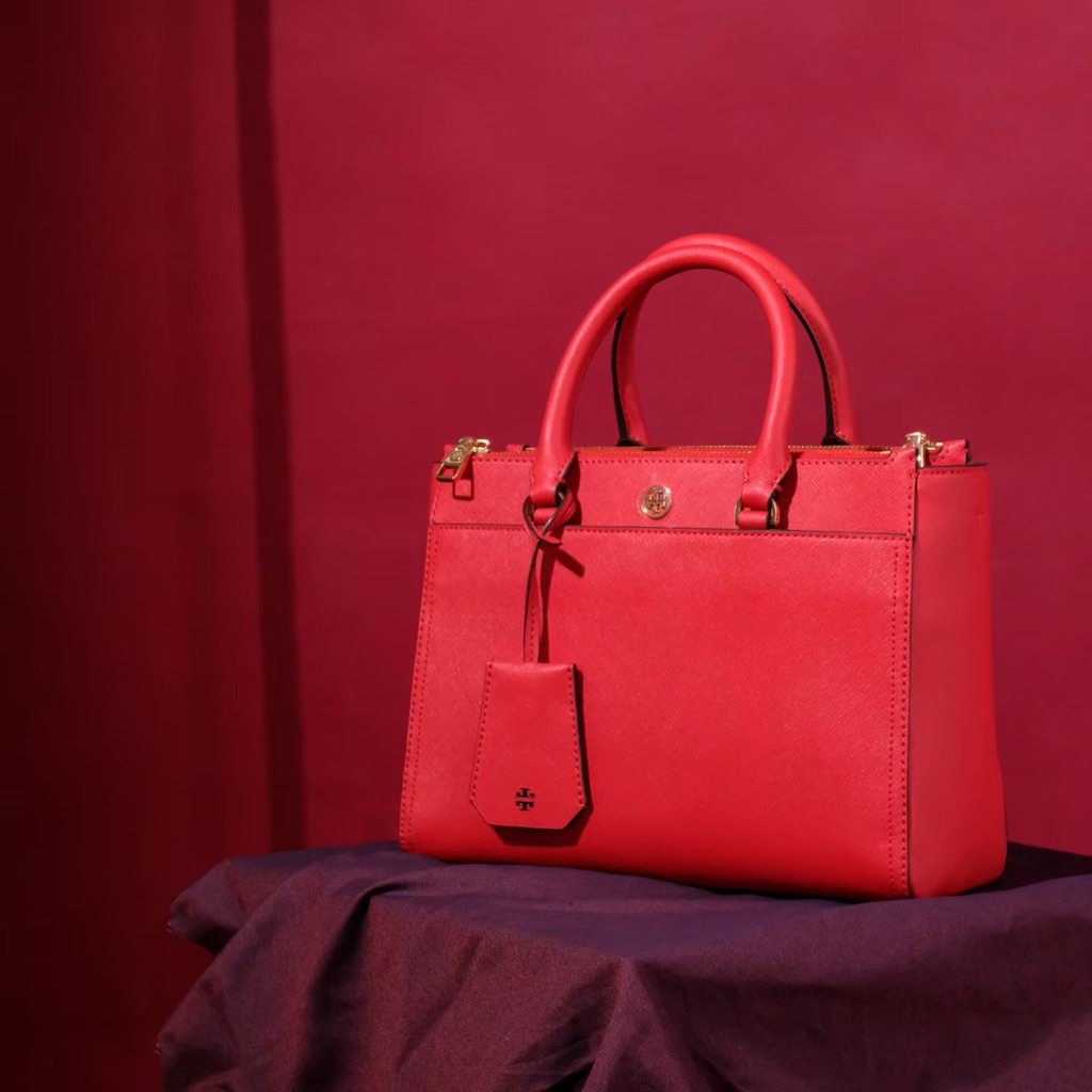 TORY BURCH TB Robinson Small Double Zip Tote Top Handle Crossbody Bag / Handbag