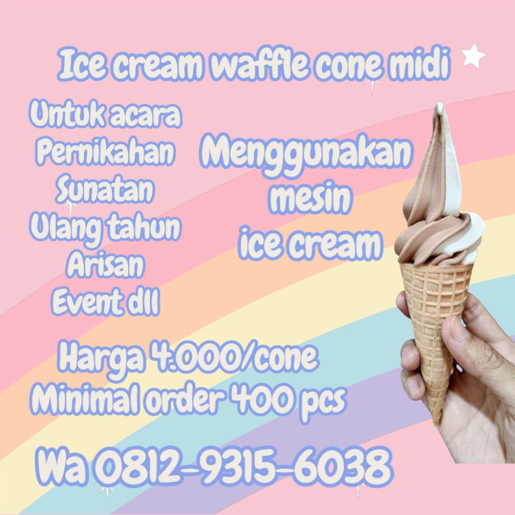 

pakai mesin ice cream ice cream cone waffle midi cocok untuk event eskrim ulang tahun hajatan sunatan arisan