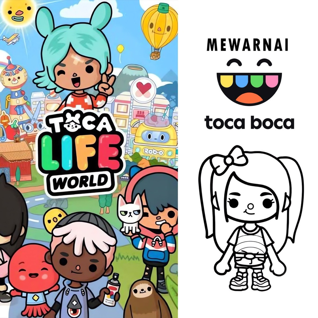 

15 Lembar A5 | Kertas Mewarnai tema Toca Boca Life | 15 Kertas gambar berbeda