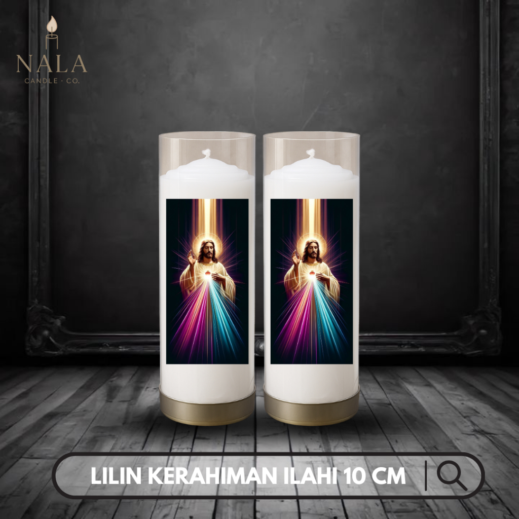 Lilin Doa Katolik Altar – Devosi Koronka Yesus Kerahiman Ilahi Putih 10 cm Gambar 9