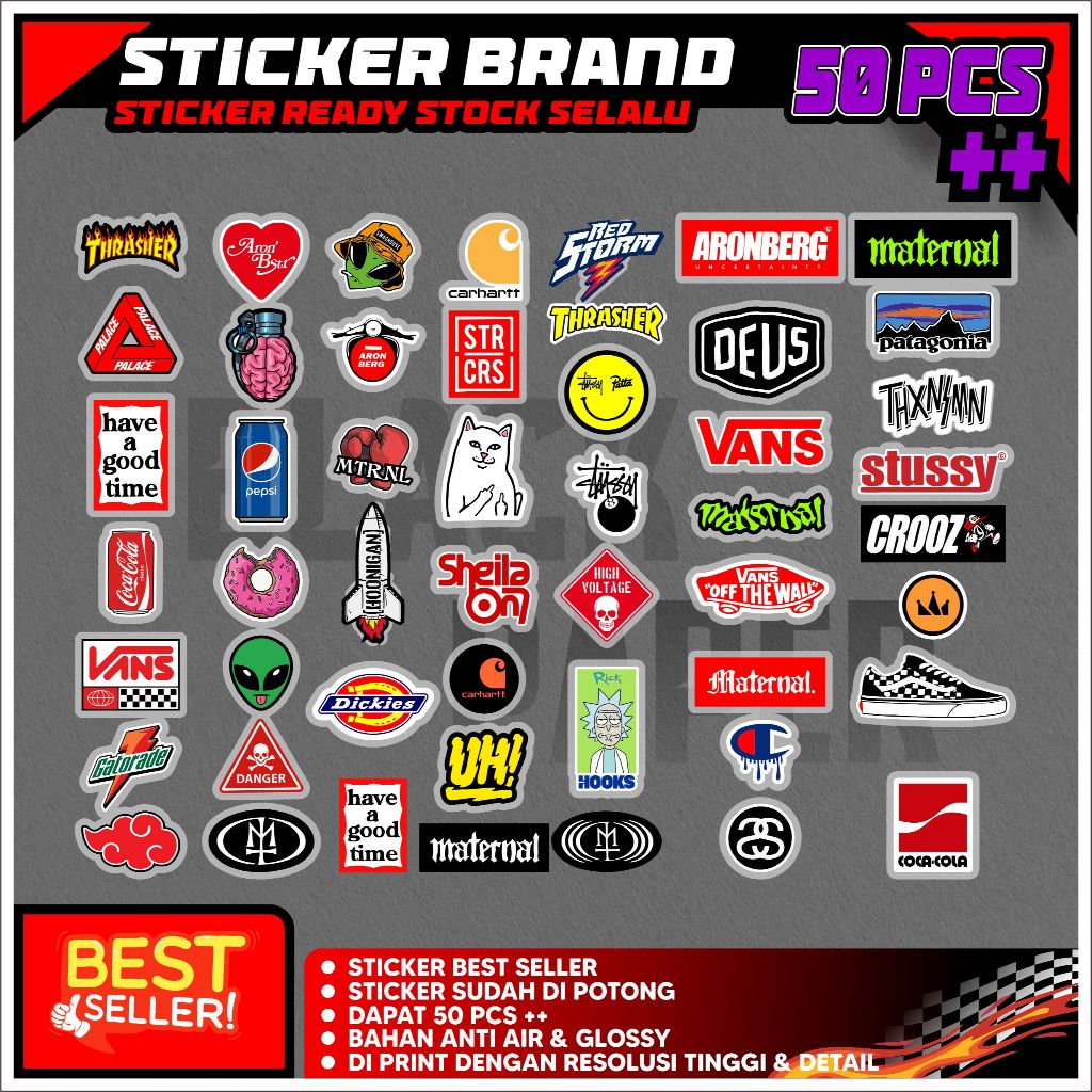Sticker Brand Stiker Ready Stock Selalu 50 Pcs +++