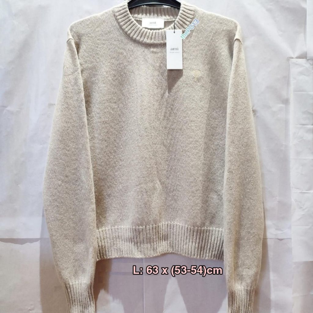 AMI PARIS CASHMERE ROUNDNECK SWEATER BEIGE FW22 AUTHENTIC 100% BNWT