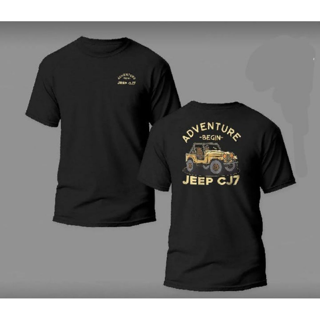 KAOS HITAM OTOMOTIF | KAOS JEEP OFF ROUD ADVENTURE BEGIN CJ7 KUNING BAHAN KATUN ADEM NYAMAN DIPAKAI